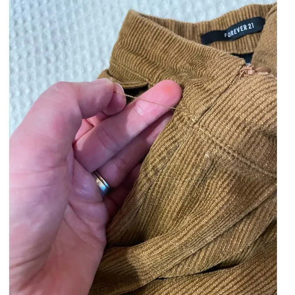 Forever 21 Y2K Boho Brown Corduroy Classic Mini Pleated Skater Skirt Size XL